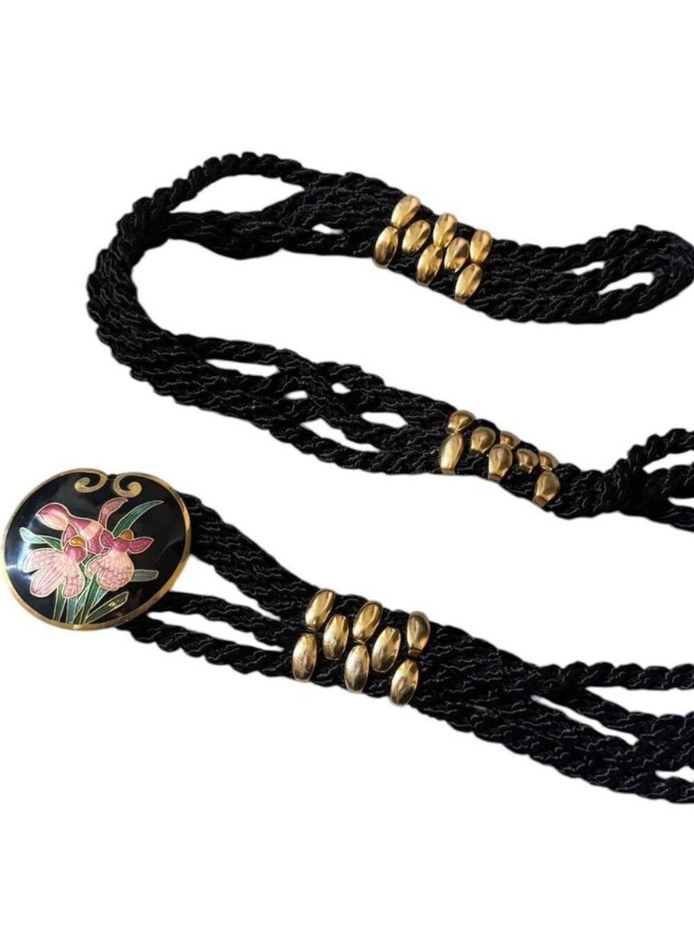 Vintage Floral Black and Gold Woven Festival Boho Belt